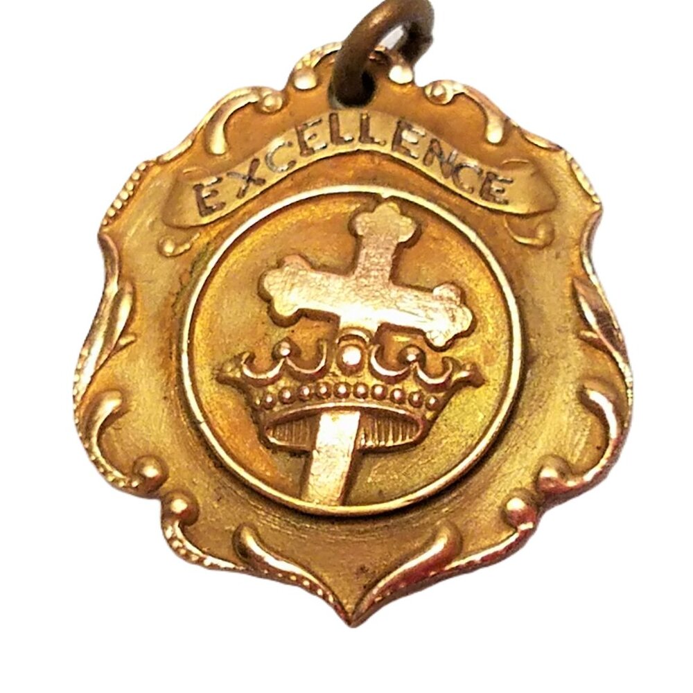 Antique 1938 High School Pendant 1/20 10K Gold Filled Cross Religious JJ Denning